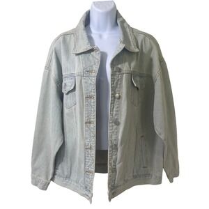 POL Love Pearl Embellished Light Wash Denim Jacket Blue Womens Medium